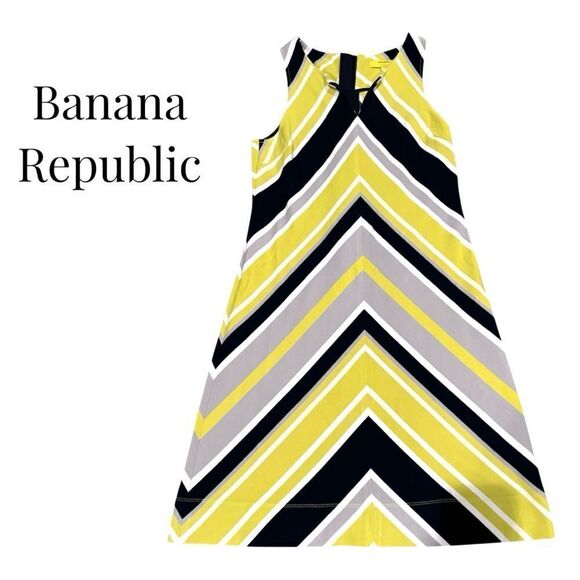 BANANA REPUBLIC Lime/Gray/Black Chevron Striped Sleeveless Sheath Drs Sz 4 EUC - Picture 1 of 14